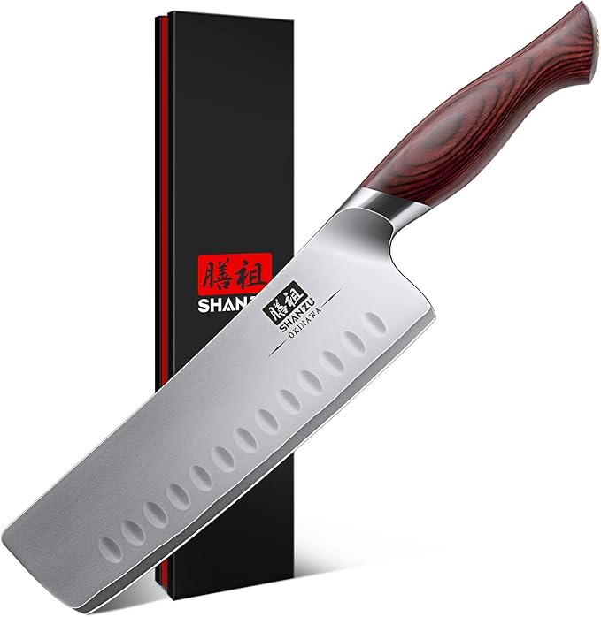 SHAN ZU 7 Inch Nakiri Knife, Japanese 10Cr15MoV High Carbon Stainless Steel by SHANZU