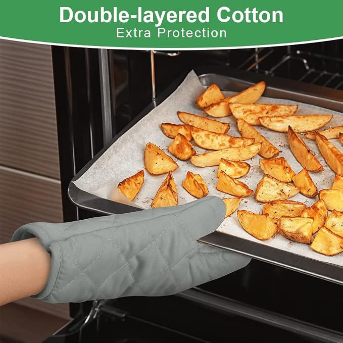 AUAUY Grey Oven Mitts, 1 Pair Kitchen Mittens, 392F Heat Resistant Non-Slip - Image 3