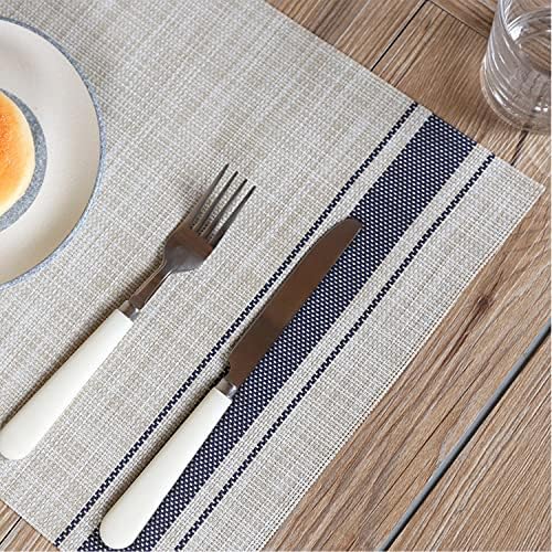 DACHUI Placemats Set of 6, Soft Woven Vinyl Place Mats (Blue Stripes)