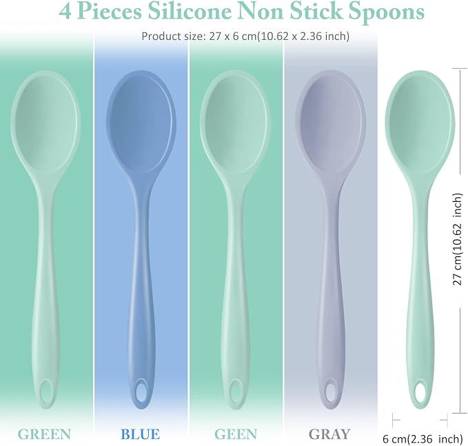 Shappy 4 Pieces Silicone Cooking Spoons 10.6 Inch Heat Resistant Kitchen Spoons - Image 2