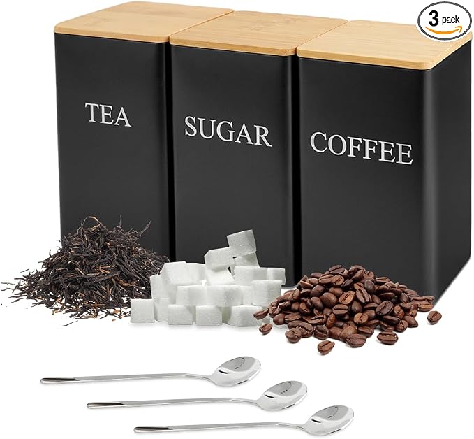 3 Pcs Tea Coffee Sugar Canisters, Food Storage by DIBALIYI
