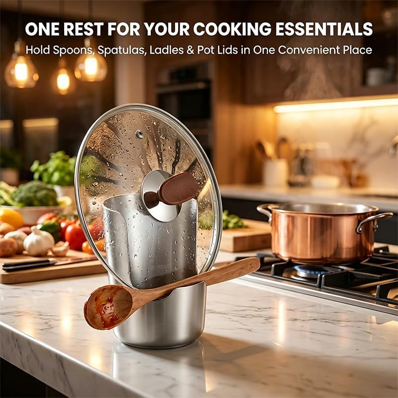 Spoon Rest with Pot Lid Holder, Stainless Steel Vertical Rack