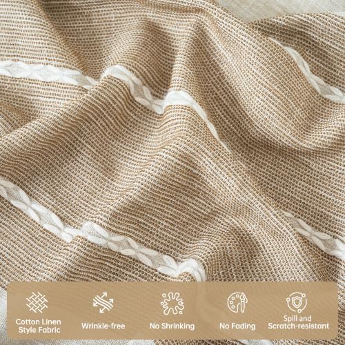 Tablecloth Rectangle Linen Style Fabric, 55" x 75" Coffee Lines