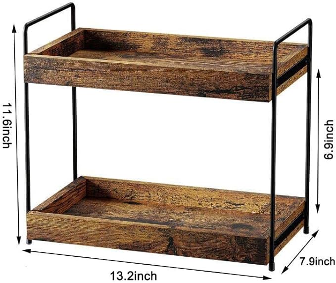 2-Tier Bathroom Counter Organizer, Wood Kitchen Countertop Spice Rack, Vanity - Image 3