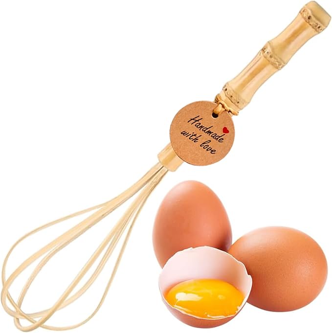 Handmade Wooden Whisks for Cooking - 10In Natural Bamboo Whisk by FHUMMYBT