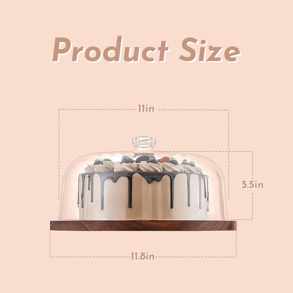Acacia Wood Cake Stand with Acrylic Dome Lid, Cake Holder with Lid