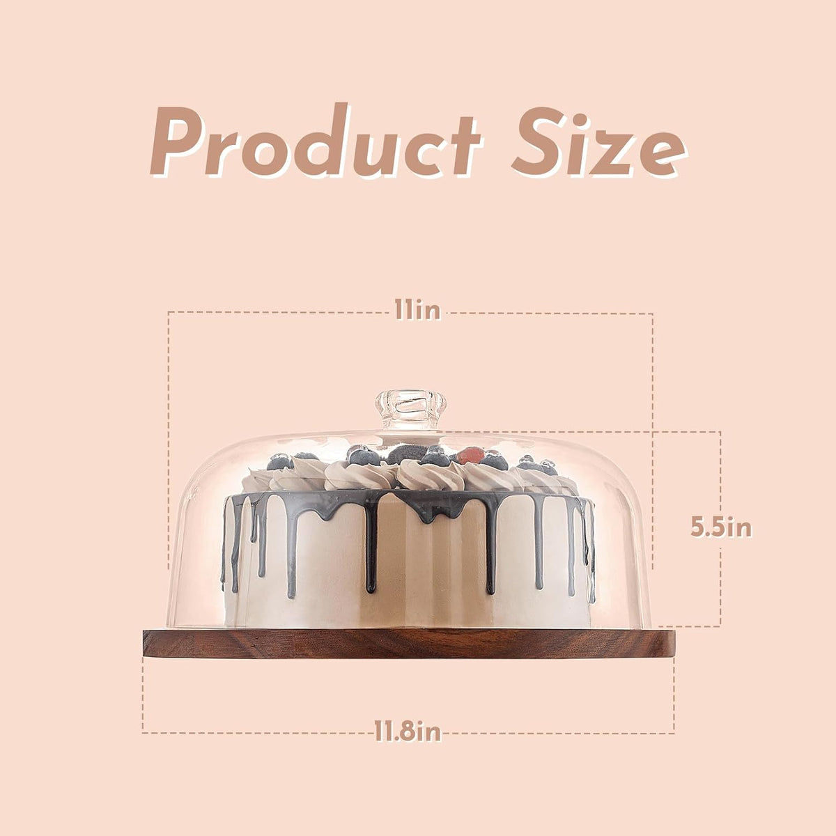 Acacia Wood Cake Stand with Acrylic Dome Lid, Cake Holder with Lid