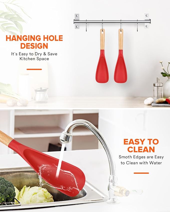 Cooking Spoon for Nonstick Cookwares, Wood Handle Spoon for Mixing, and Scrape - Image 7
