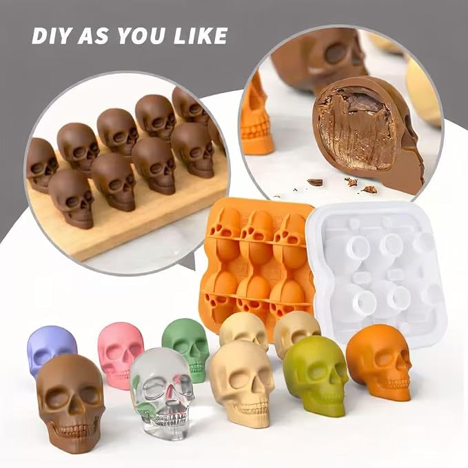 Skull Ice Cube Mold, 6-Cavity Silicone Ice Tray - Image 4