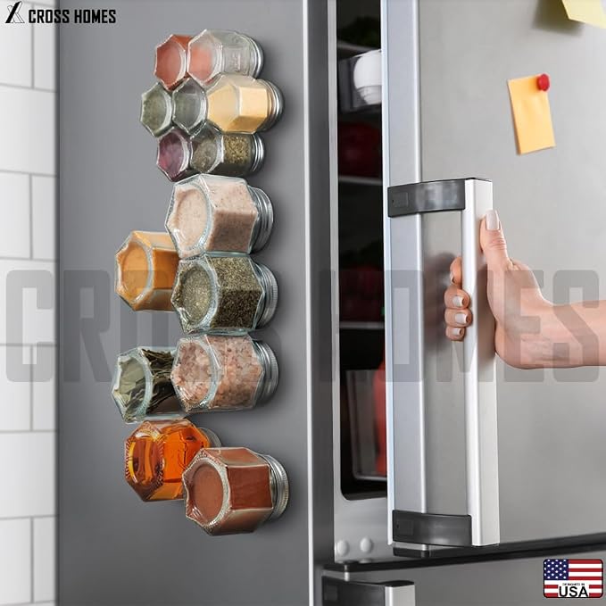 Magnetic Spice Jars Combo Pack 29 Pack Refrigerator Hexagon Glass Spice Jar - Image 6