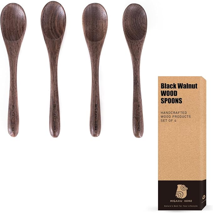 4 Pcs Small Black Walnut Wood Spoons by MIGAKUHOME