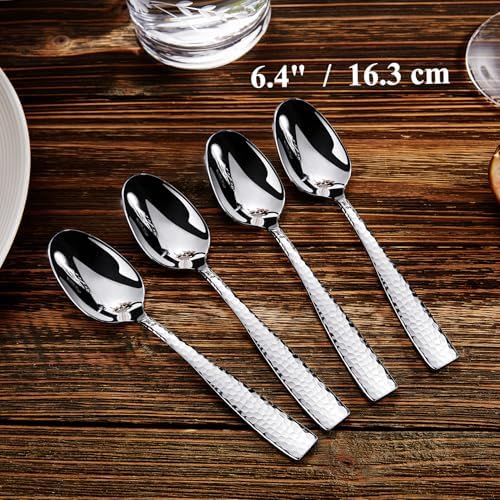 KEAWELL Premium Louis Hammered 4-Piece Teaspoon Set (6.4" Teaspoon)