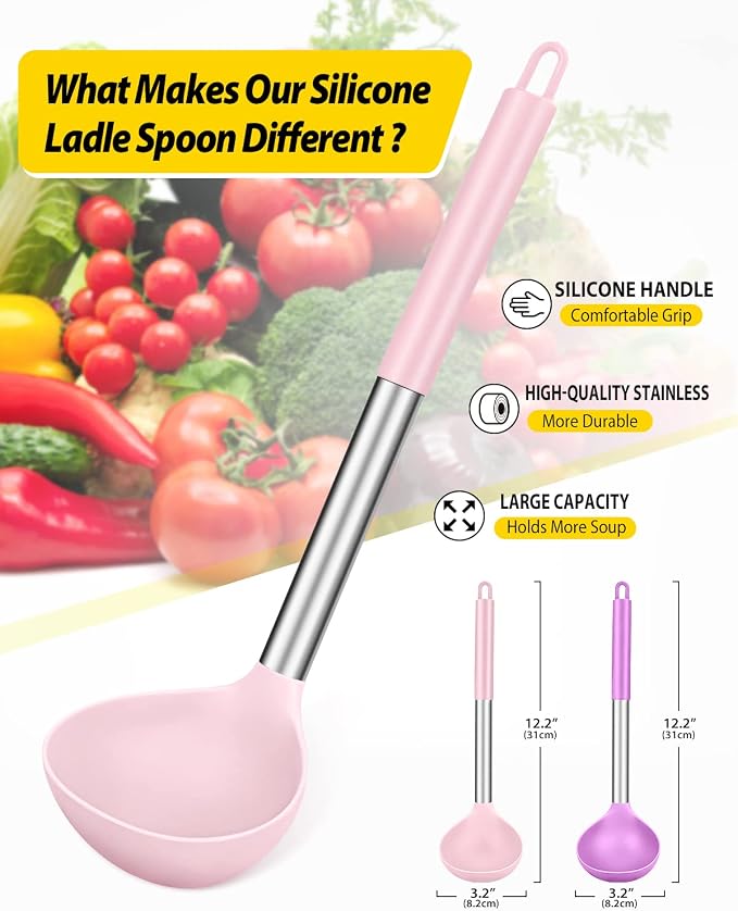 Pack of 2 Ladle Spoon, Silicone Large Spoon - Image 2