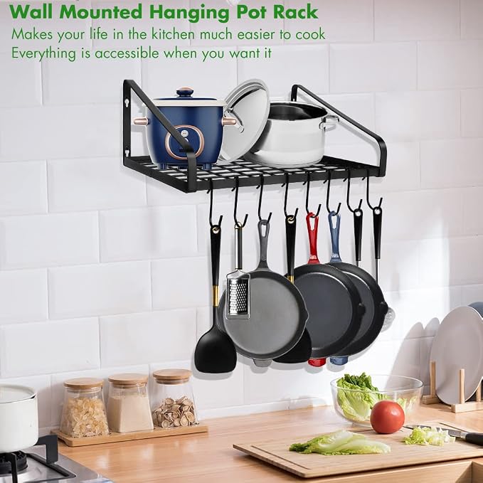 Felibeaco Hanging Pots & Pans Rack, Wall Mounted Pots Pans Organizer Holder Rack - Image 2