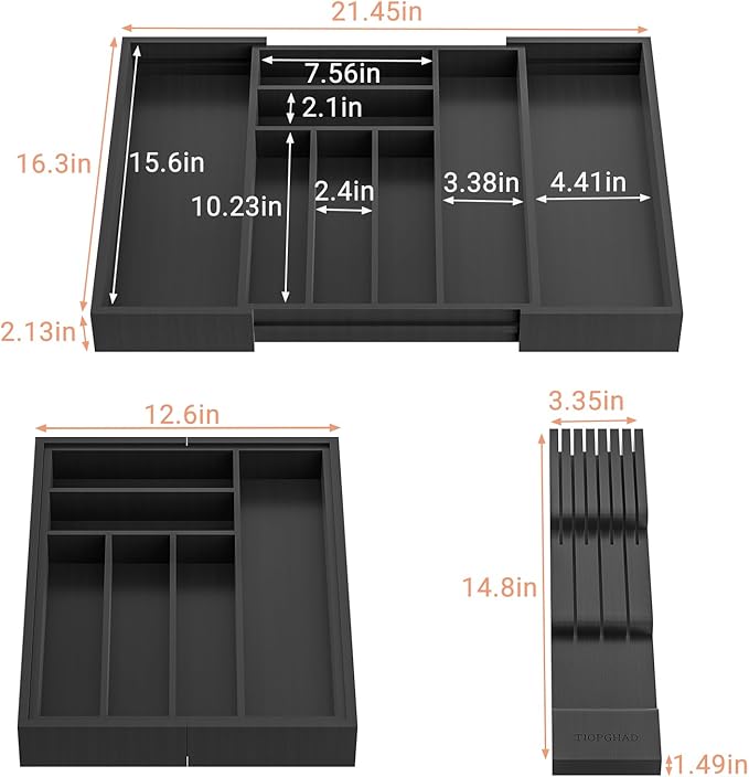 TIOPGHAD Bamboo-Silverware-Drawer-Organizer-Kitchen, Expandable Utensil Holder - Image 2