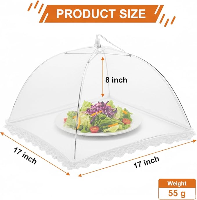 6 Pack Mesh Food Covers 17 Inch, Collapsible Umbrella Screen Covers - Image 3