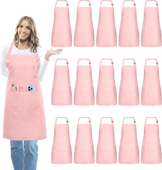 15 Pcs Adult Aprons Bulk with Pockets Adjustable Bib Chef Apron by IMERAGO