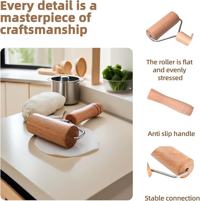 Stainless Steel & Beechwood Rolling Pin - Image 3