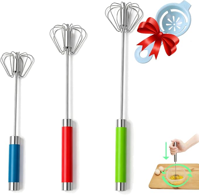 Semi-automatic Whisk, Stainless Steel Egg Beater, Hand Push Rotary Whisks Mixer by Jninexiu