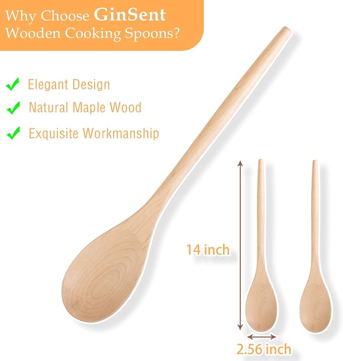 2PCS Wooden Cooking Spoons, 14 Inch Maple Wooden Spoons - Image 2