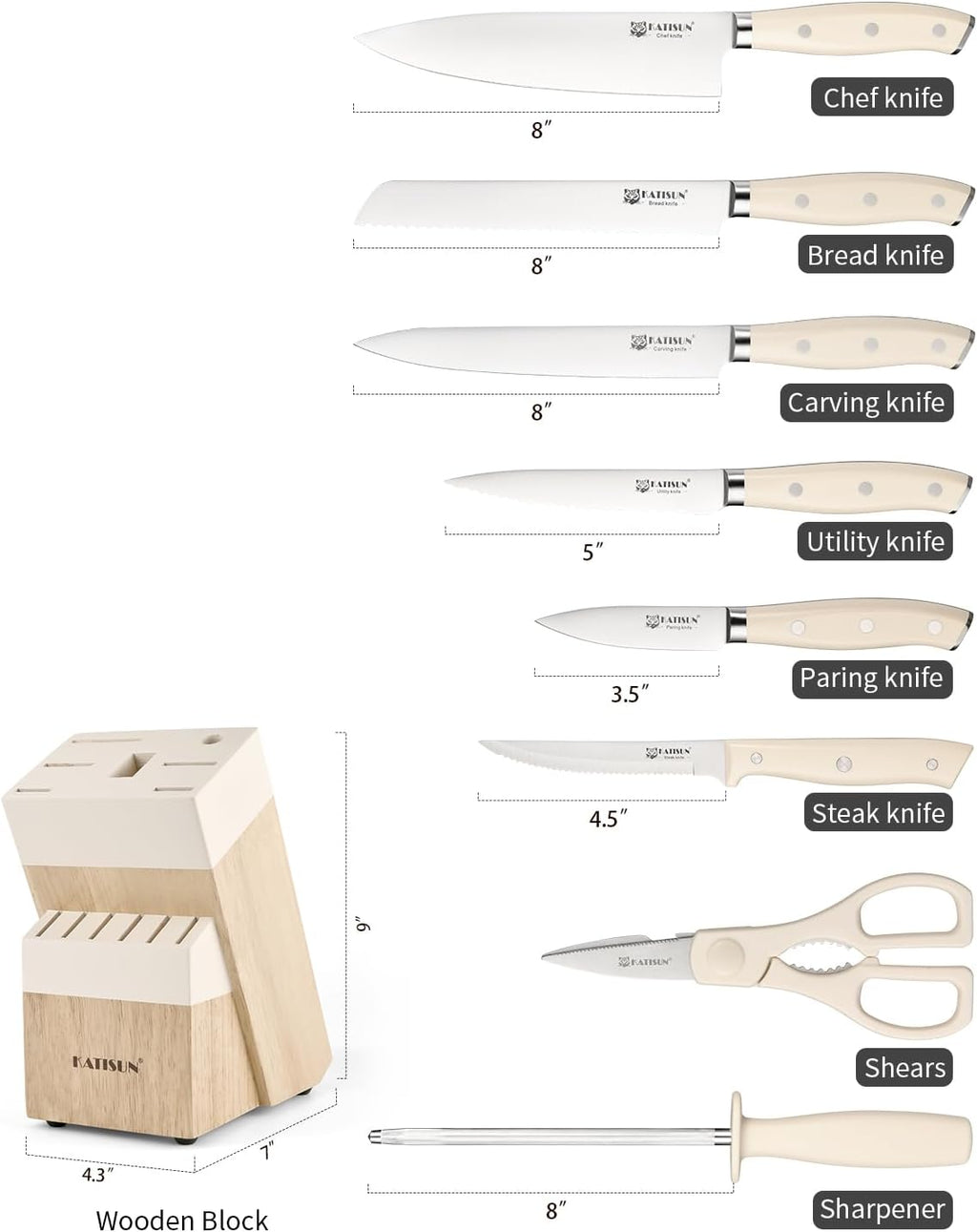 Kitchen Knife Set,14-Piece Knife Set With Block Wooden, Self