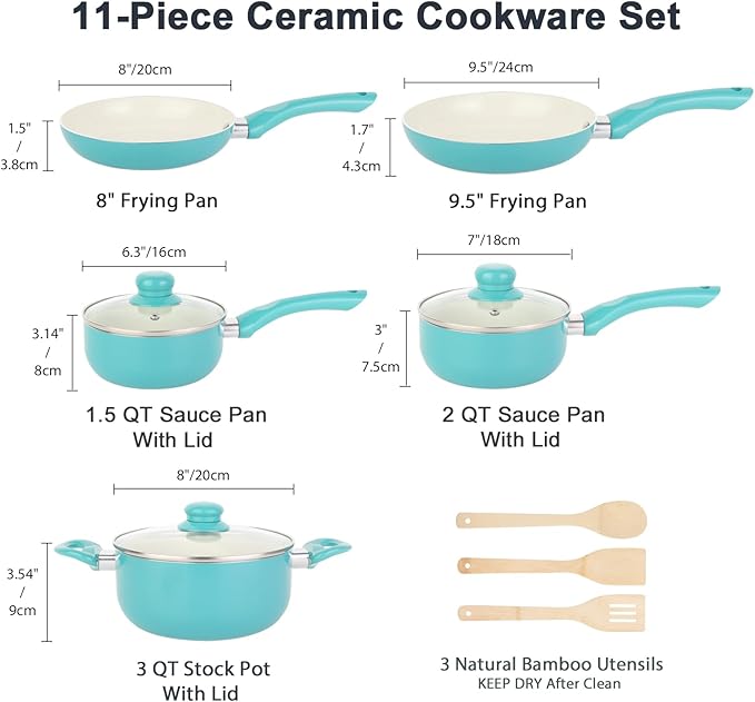 M MELENTA Pots and Pans Set Nonstick, Ceramic Non Stick Cooking Set, Stay Cool - Image 2
