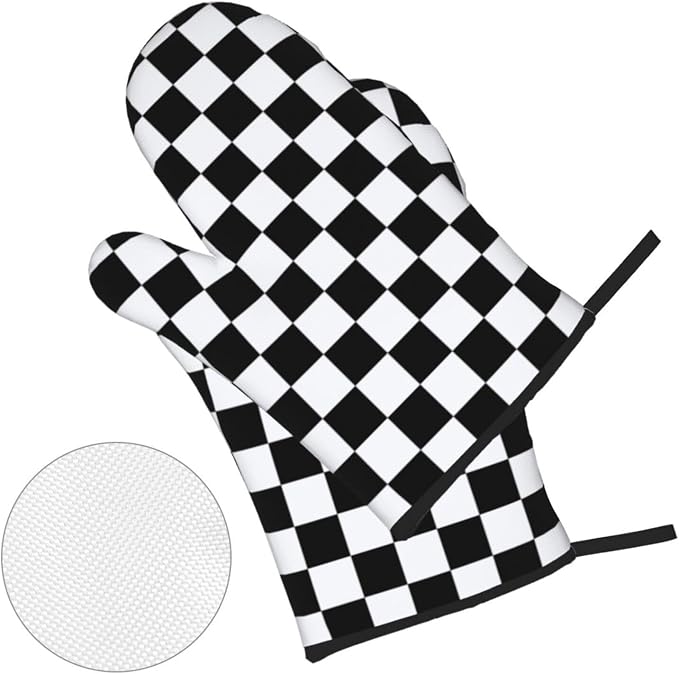 Checkered Black and White Plaid Oven Mitts and Pot Holders Set of 4, Heat - Image 5