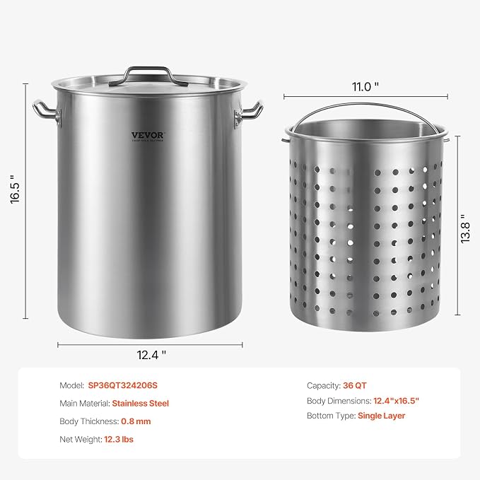 VEVOR Stainless Steel Stockpot, 36 Quart Cooking Pots, Cookware Sauce Pot - Image 7