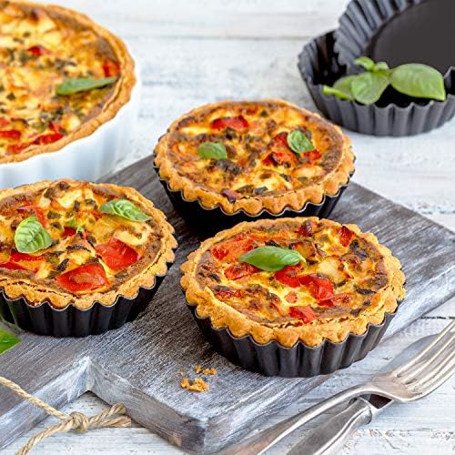 Laxinis World 4” Quiche Pans with Removable Bottom, Non-stick, Fluted