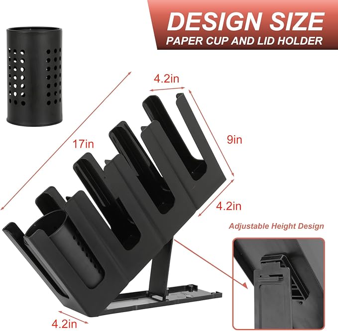 Paper Cup and Lid Holder with Straw Organizer, 4 Compartment Adjusting - Image 3