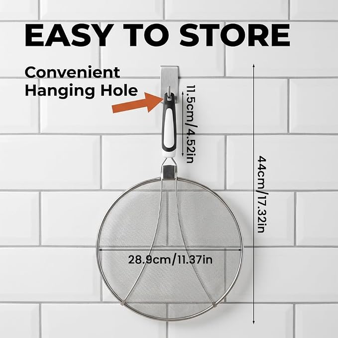 Stainless Steel Grease Splatter Guard, 11-Inch Fine Mesh Cover - Image 5