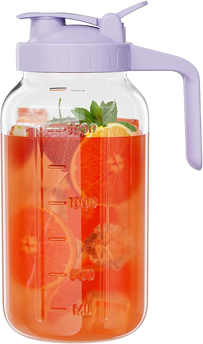 Glass Mason Jar Pitcher, 64 oz Wide Mouth Jug by Junvpic