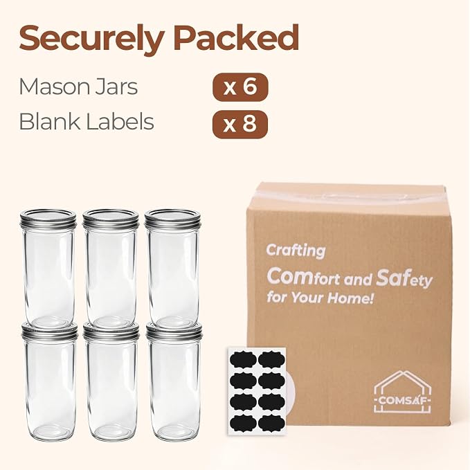 ComSaf 24 oz Mason Jars Wide Mouth 6 Pcs, Large Canning Jars - Image 8