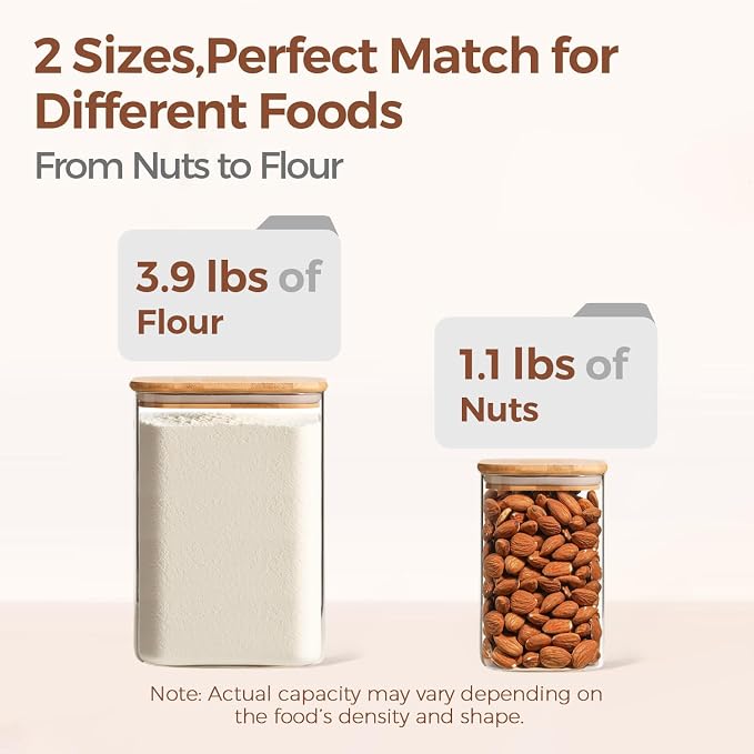 ComSaf Glass Food Storage Containers, 3.6Qt/1.2Qt Glass Flour and Sugar - Image 3