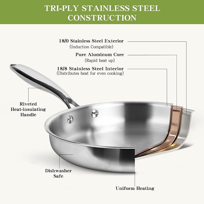 Triple Ply Stainless Steel Pots and Pans Set, EWFEN 12 Piece Induction Cookware - Image 5