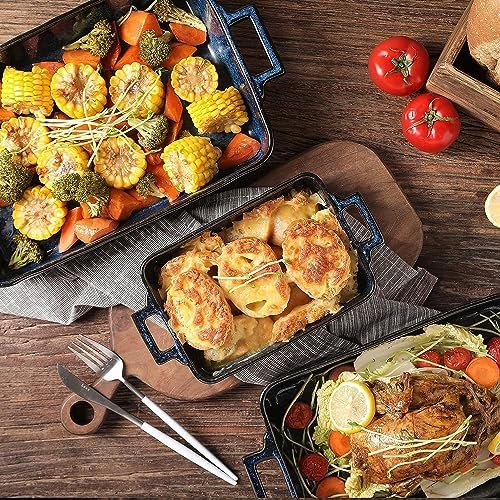 VICRAYS Ceramic Rectangular Bakeware Set, 3 PCS, Blue
