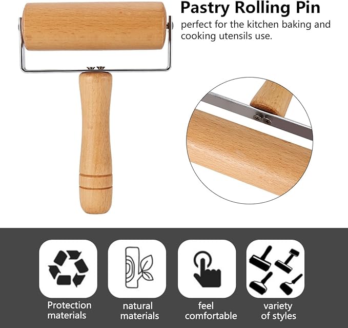 Small Rolling Pin, Wooden Dough Roller, Non-Stick Pizza Roller, T Type Rolling - Image 3