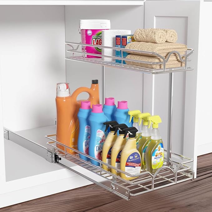 OCG Under Sink Cabinet Organizer Two Tier Pull Out Shelf, Under Sink Sliding - Image 4
