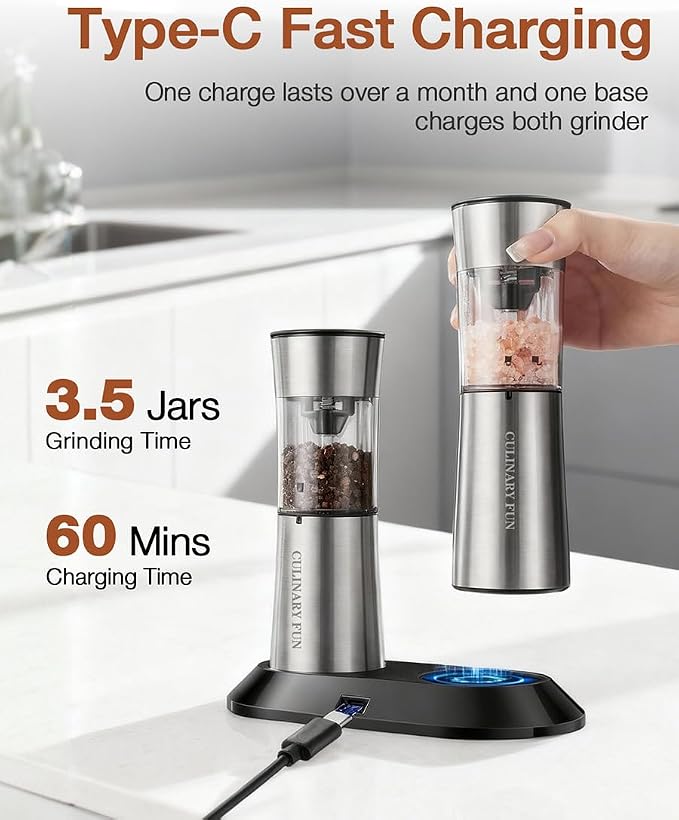 Gravity Electric Salt and Pepper Grinder Set, Automatic Mills - Image 3