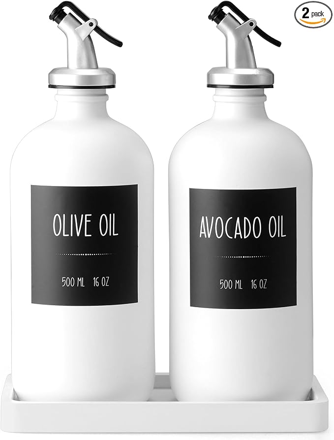 Olive Oil Dispenser Bottle for Kitchen, 16oz Glass Oil and Vinegar Dispenser Set by Unknown