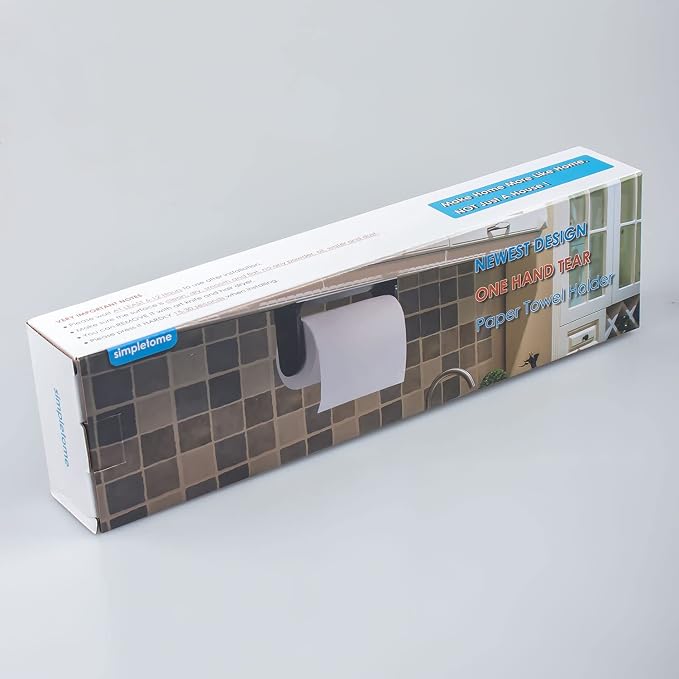 simpletome ONE Hand Tear Paper Towel Holder Under Cabinet Adhesive or Drilling - Image 6