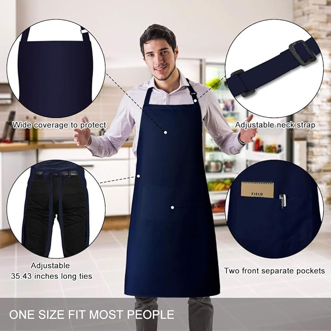 Jubatus 2 Pack Bib Aprons with 2 Pockets Cooking Chef Kitchen Apron - Image 2