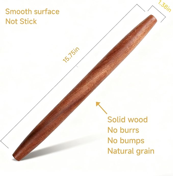French Rolling Pin, 15.75 Inches Wooden Rolling Pin - Image 2