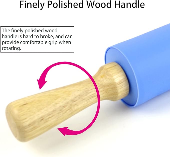 Silicone Rolling Pin for Baking Non-stick Rolling Pin Dough Roller Wooden - Image 3