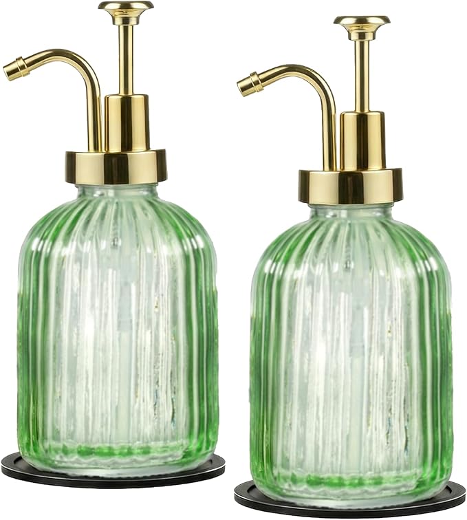 SheeChung Green Glass Soap Dispenser, 12 Oz Liquid Hand Soap Dispenser by SheeChung
