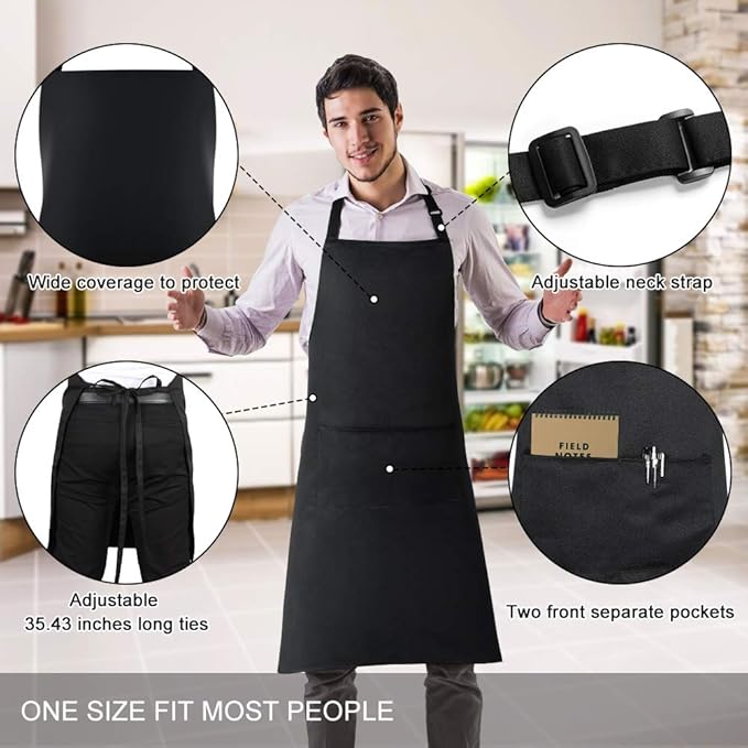 Jubatus 1 Pack Bib Aprons with 2 Pockets Cooking Chef Kitchen Apron - Image 2