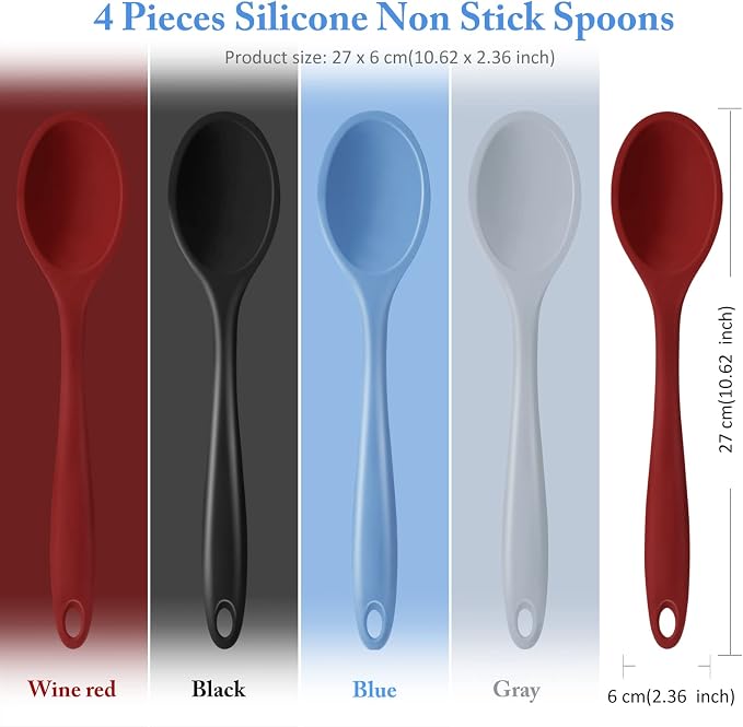 Shappy 4 Pieces Silicone Cooking Spoons 10.6 Inch Heat Resistant Kitchen Spoons - Image 2