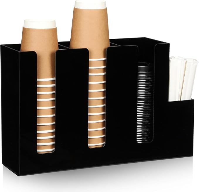 Cunhill 4 Compartments Acrylic Coffee Cup and Lid Storage Organizer Holder by Cunhill