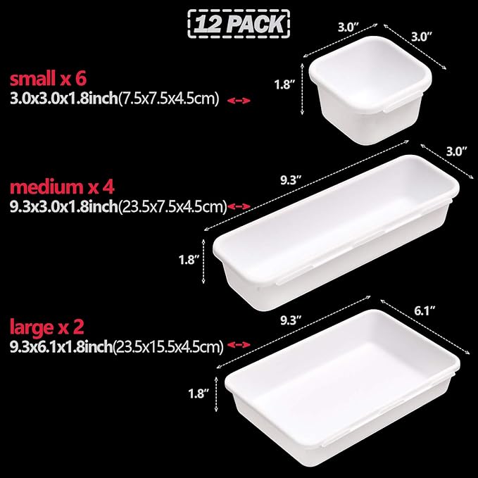 Set of 12 Interlocking Desk Drawer Organizer Tray Dividers Plastic Shallow - Image 3