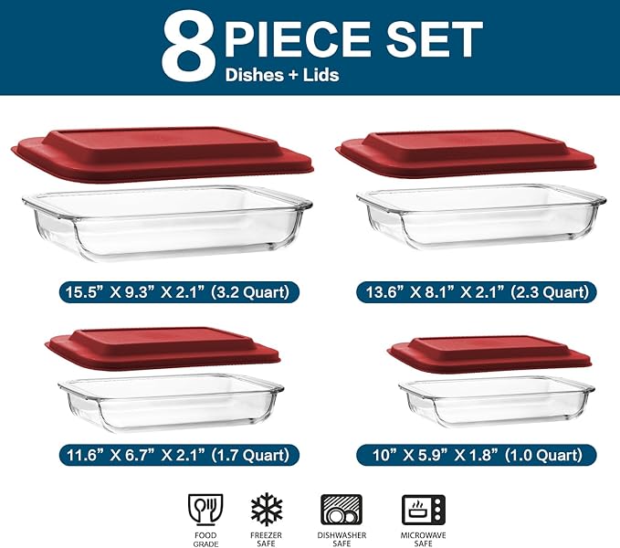 8-Piece Deep Glass Baking Dish Set - Image 2